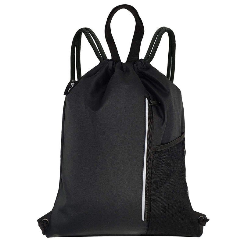 HOLYLUCK Men & Women Outdoor Sport Gym Sack Waterproof Drawstring Backpack Bag (black) - Image 1